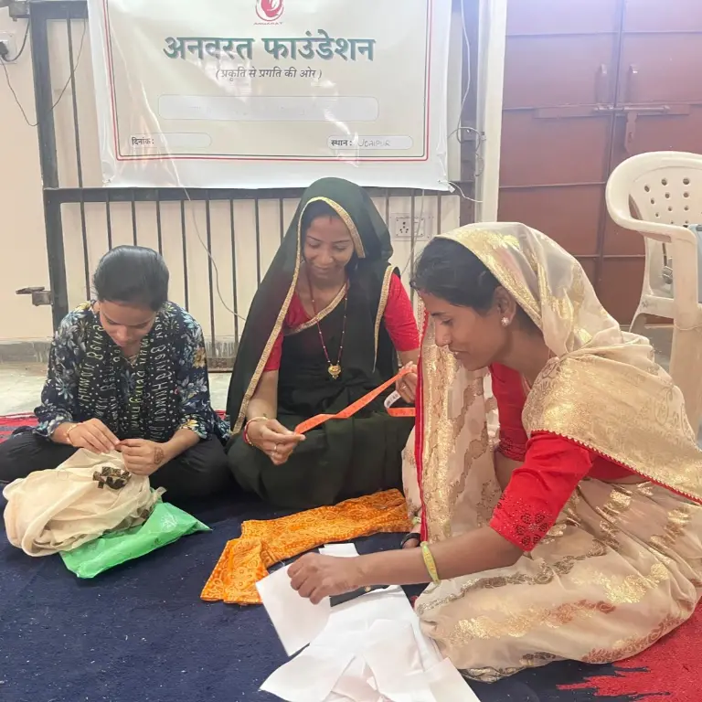 Women taking part in a livelihood and stitching initiative