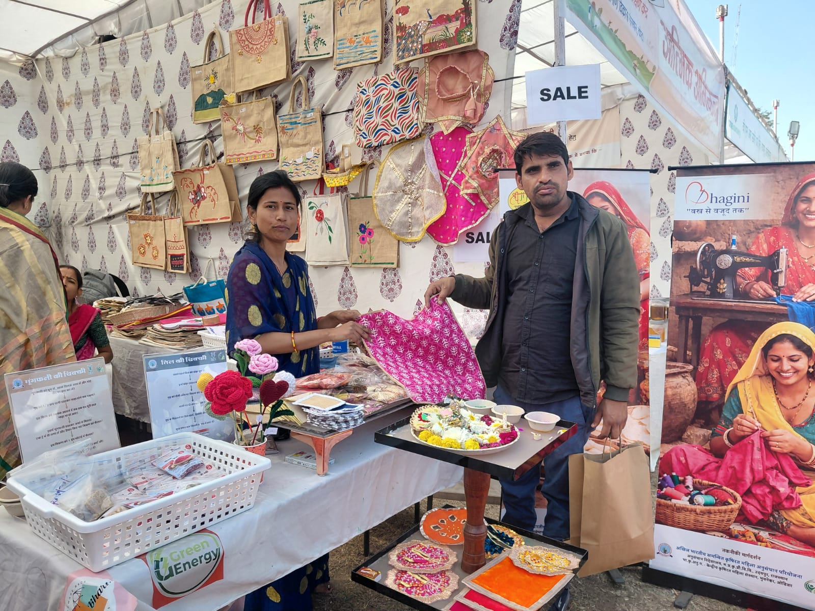SAVRI handmade product stall showcasing textile and craft-based items